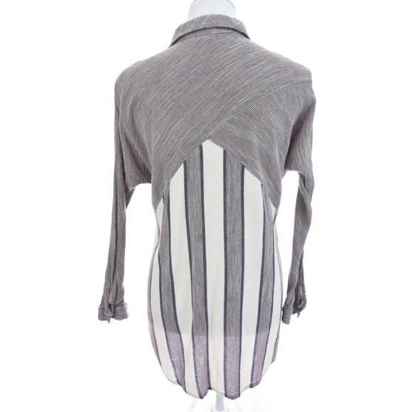 Topshop Striped Side Slits Tunic Button Up Front Shirt Womens Sz 4 Small - Picture 9 of 13